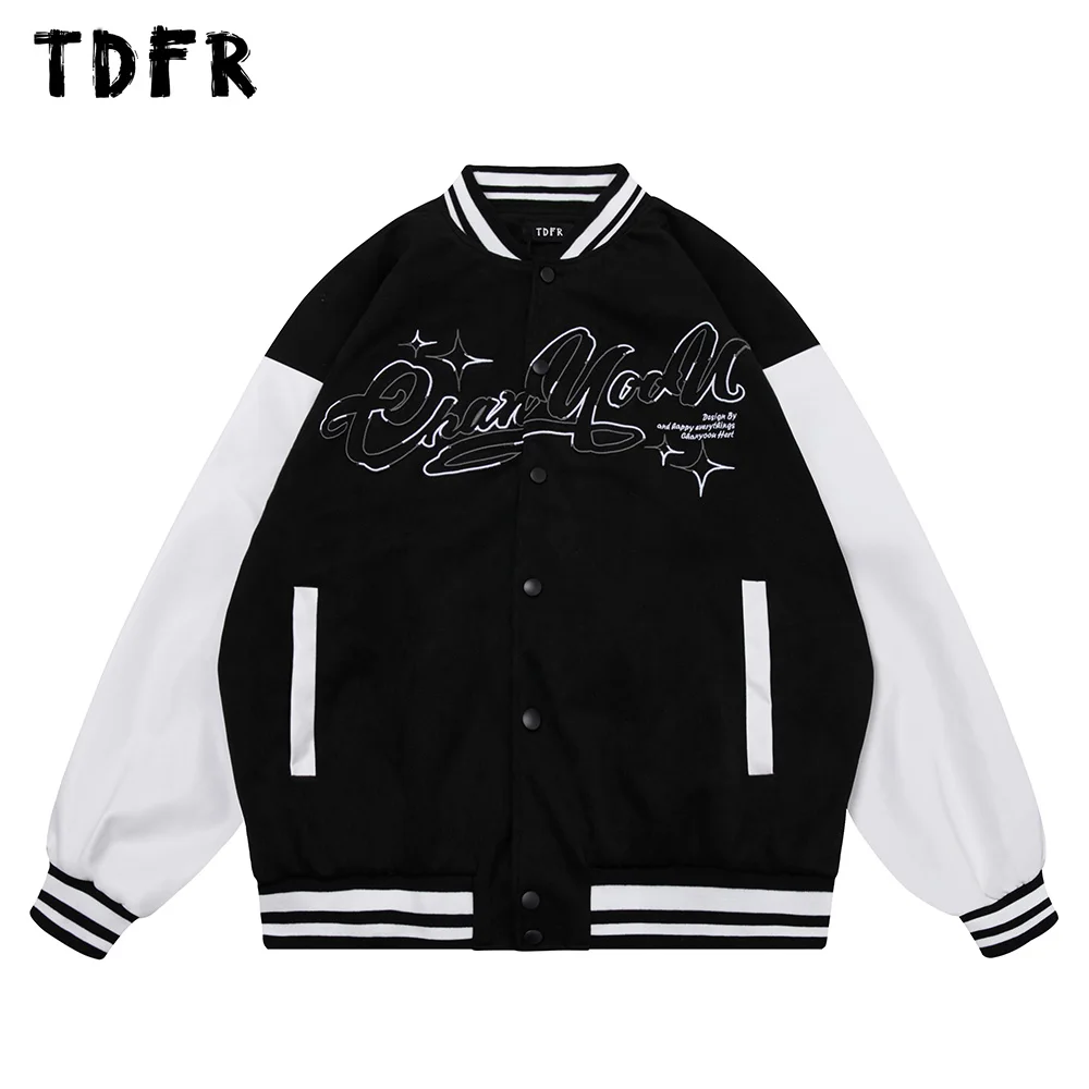 

Letter Embroidery Jacket Mens Autumn Winter Casual Streetwear Loose Single Breasted Long Sleeve Outerwear Men