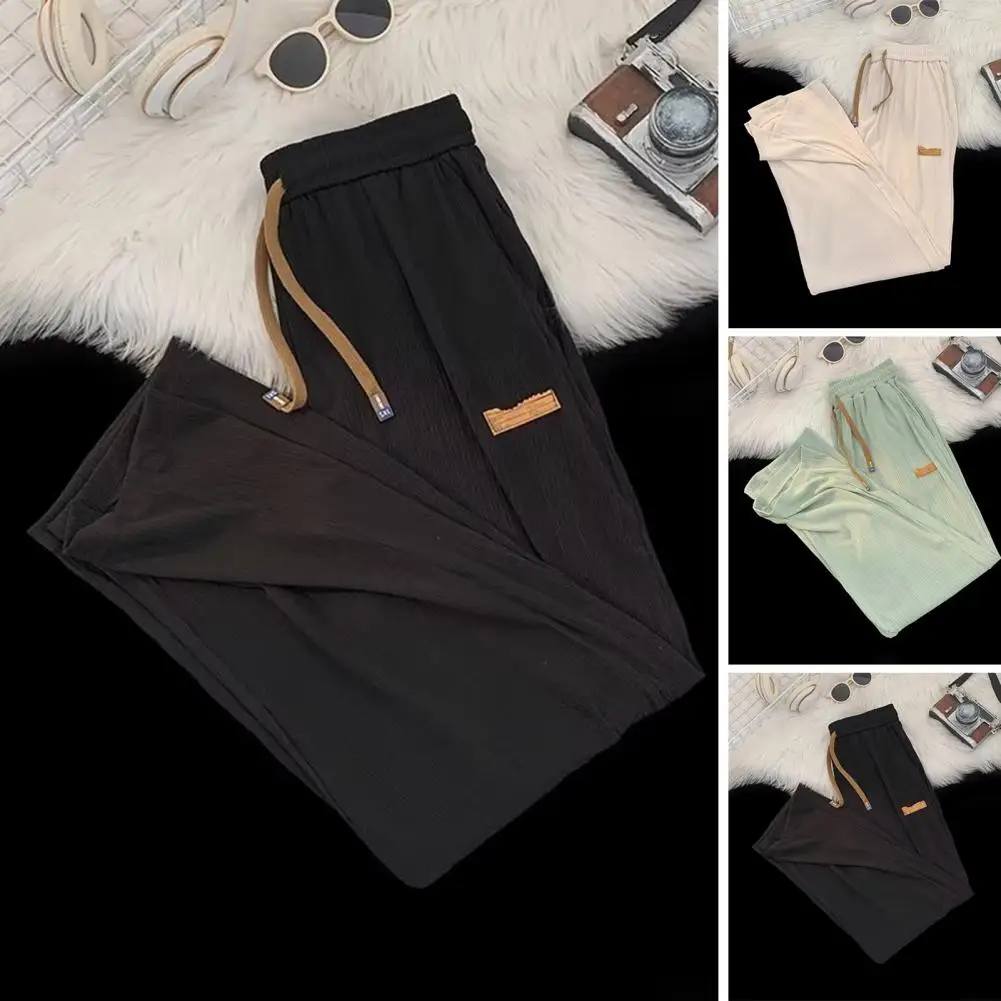 

Брюки мужские из вискозы, однотонные свободные прямые повседневные штаны со средней талией, тонкие быстросохнущие спортивные, летние