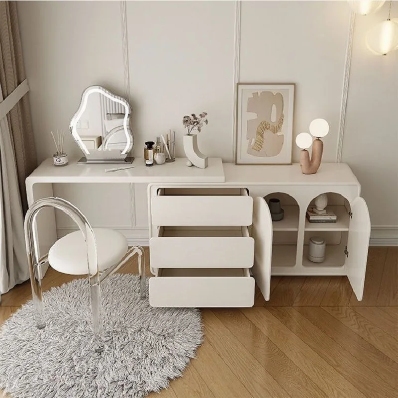 

Cream style solid wood modern minimalist storage cabinet, desk, integrated French dressing table
