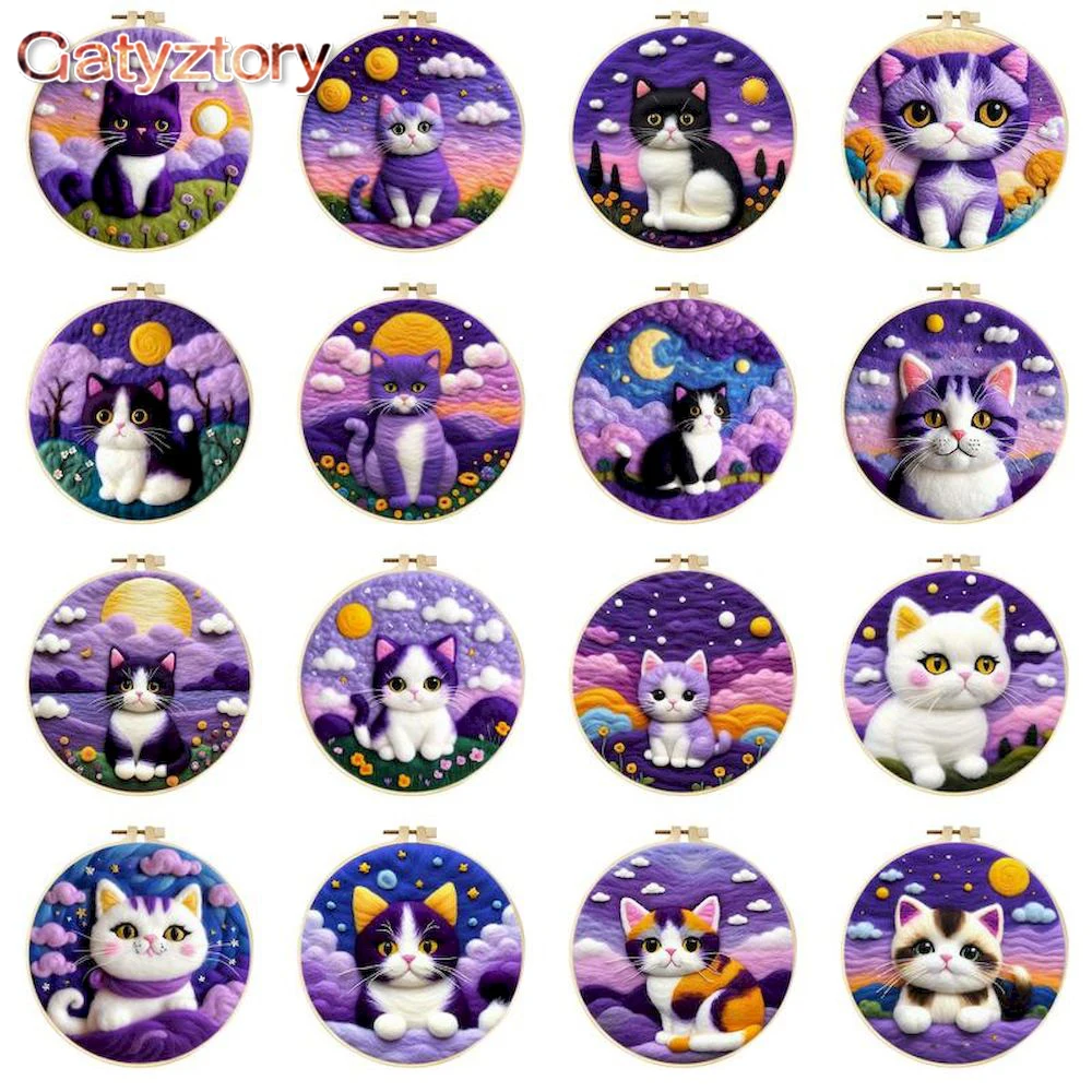 GATYZTORY Игольчатый набор для рисования Diy Poke Шерстяной фетр Животные Кот игольчатый