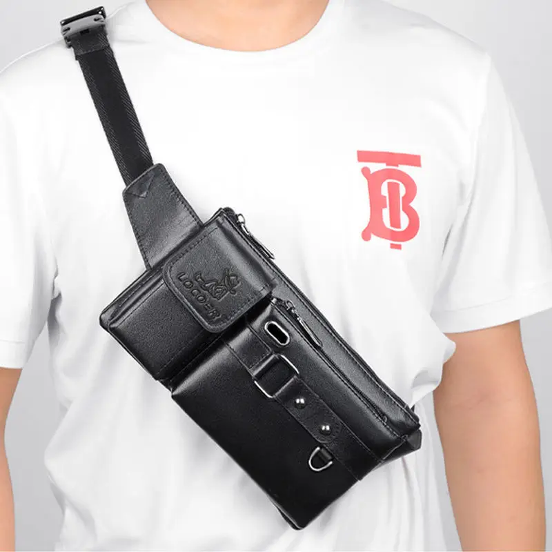 Genuine leather men's waist bag fashionable luxurious leather bag outdoor waterproof belt bag travel cycling crossbody bag