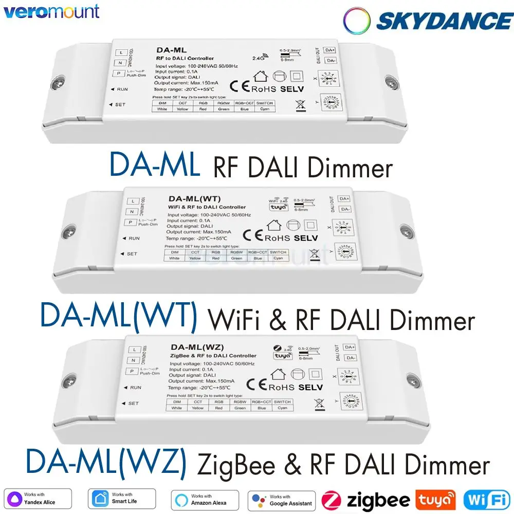 Фото Skydance WiFi ZigBee 2.4G RF DALI Диммер Tuya Smart APP Cloud Control DA-ML DA-ML(WT) DA-ML(WZ) для светодиодных лент RGB/RGBW/CCT №1