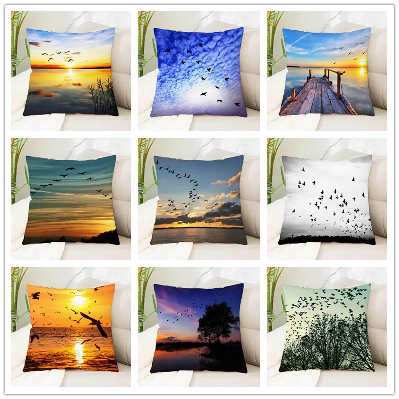 

45x45cm Wave Beach Office Cushion Creative Home Car Waist Cushion Cover Sea View Pillowcase