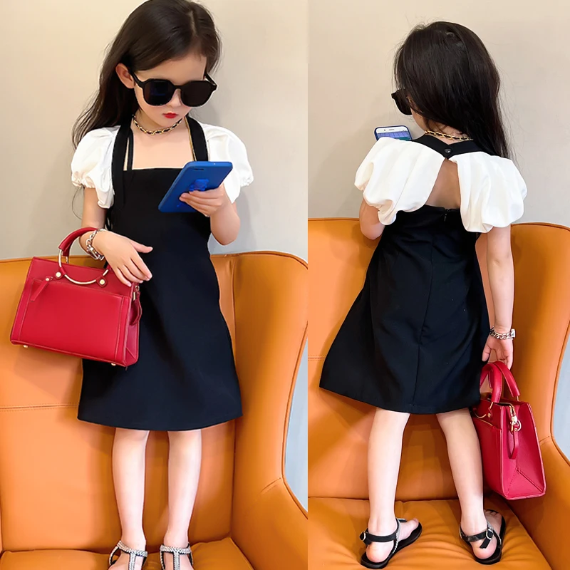 

Летнее платье для девочек, платье для малышей для подростков, детские платья, модная одежда, элегантное платье с вырезами на спине и буффами ...