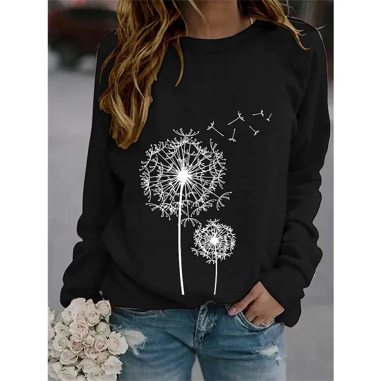 

[New In] Women's Floral Theme Graphic Florals O Neck Basic Tops 3d Print Basic Vintage Tops Women Dandelion Patt