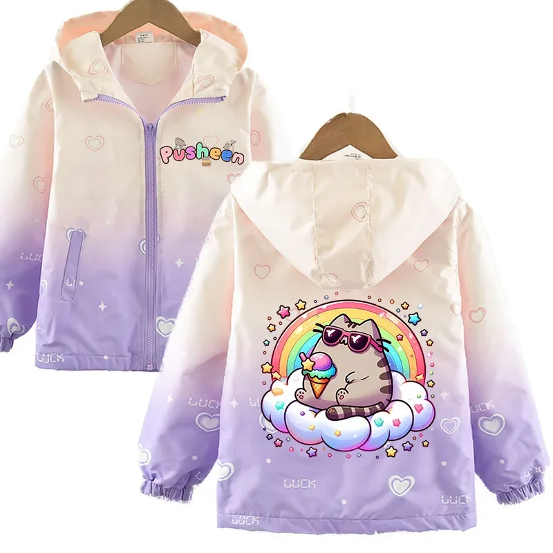 Детские уличные куртки Pusheens свитшот с героями мультфильмов для девочек пальто
