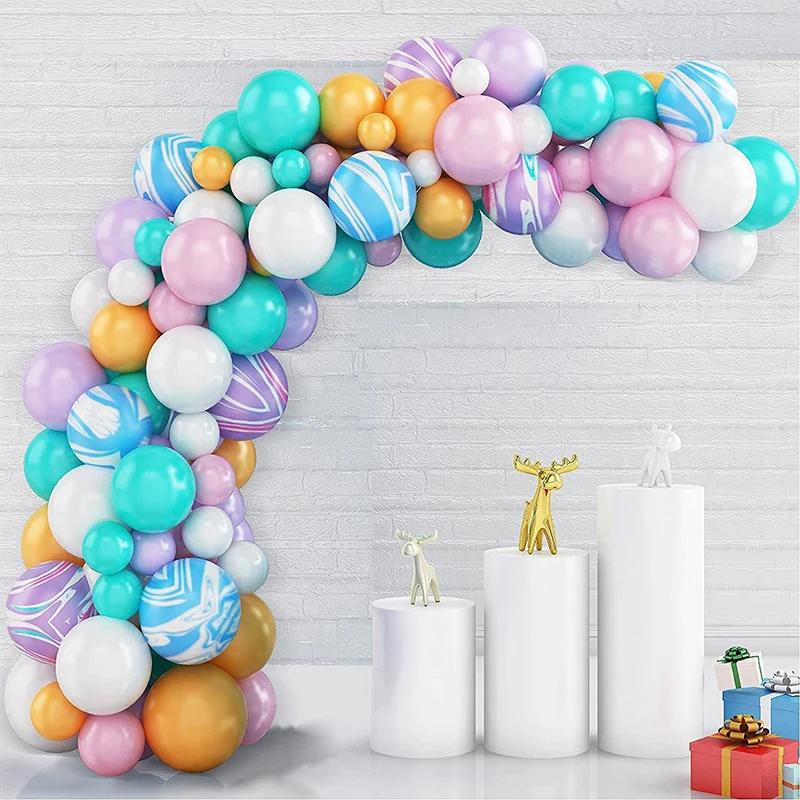 

Retro Rainbow Blue Balloon Arch Garland Kit With Agate Ballons For Baby Shower Wedding Decoration Happy Birthday Party Supplies