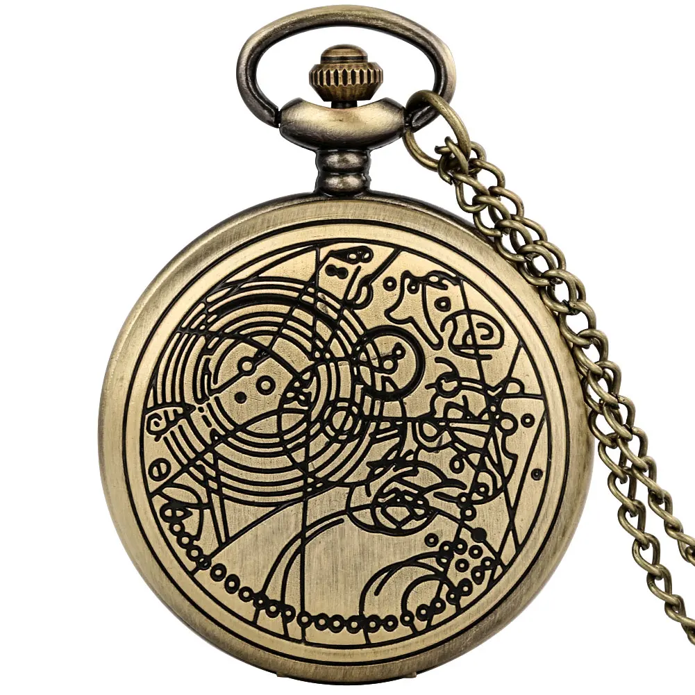 

Vintage Bronze Personalized Pocket Watch Thin Chain Roman Numeral Surface with Pattern Advance Sense Quartz Watches Collections