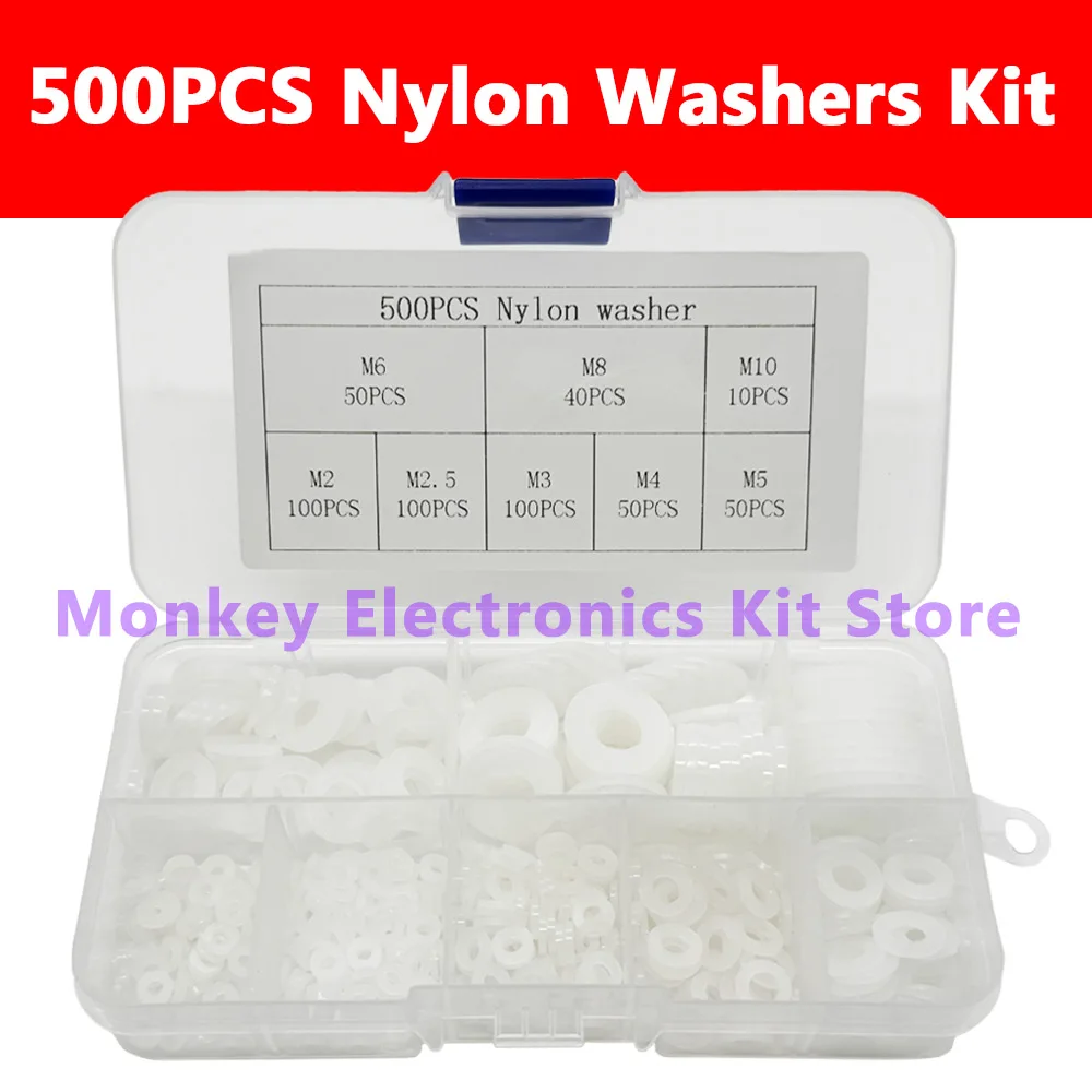 

Набор из 500 белых пластиковых шайб из нейлона M2-M10