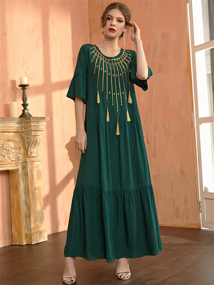 Женское длинное платье-Кафтан с вышивкой, платье в богемном стиле
