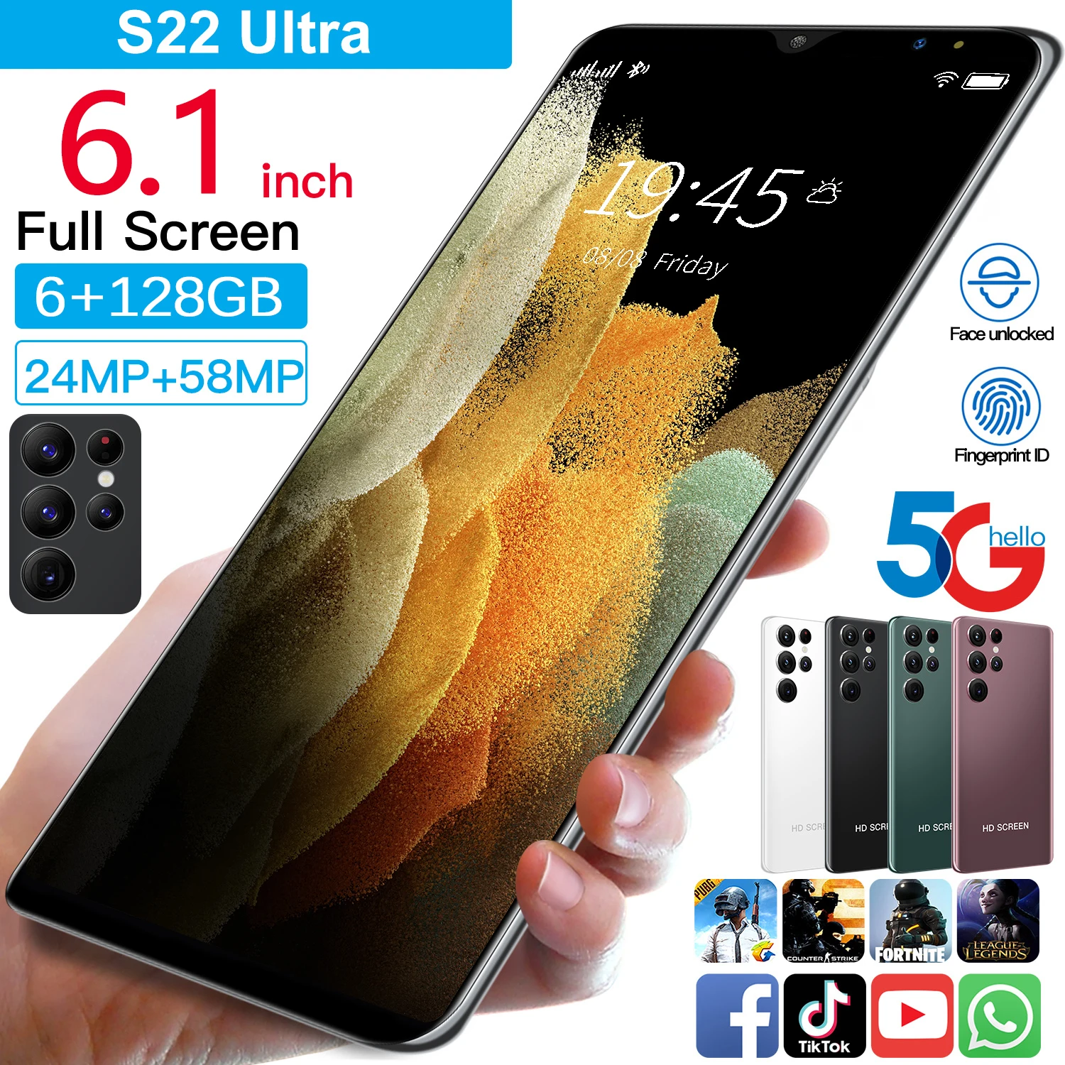 

Новинка 2022, смартфон S22 с ультратонкой строчкой, 4G, телефон с двумя картами, мобильный телефон на Android 11,0, 6 ГБ, 128 ГБ, телефон 6,1 дюйма