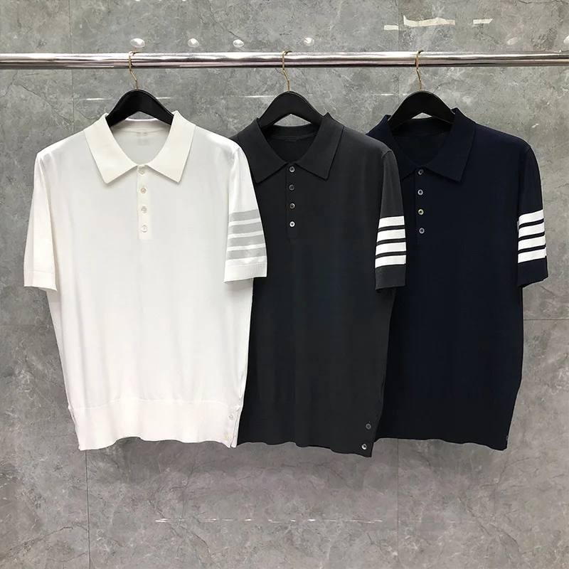 

THOM TB Men T-shirt 2022 New Summer Luxury Brand Tops Pure Cotton Back Stripes Blouses Korean Style Design Polo T shirt Mens