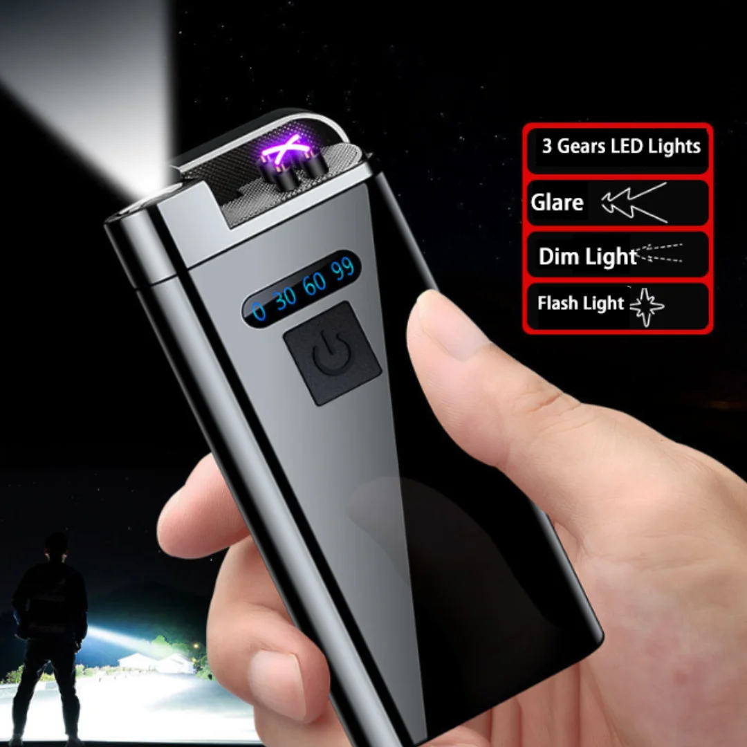 

Double Arc Charging Pulse Windproof Lighter Power Display with Light Plasma USB Electric Cigarette Lighters Touch Sensor Igniter