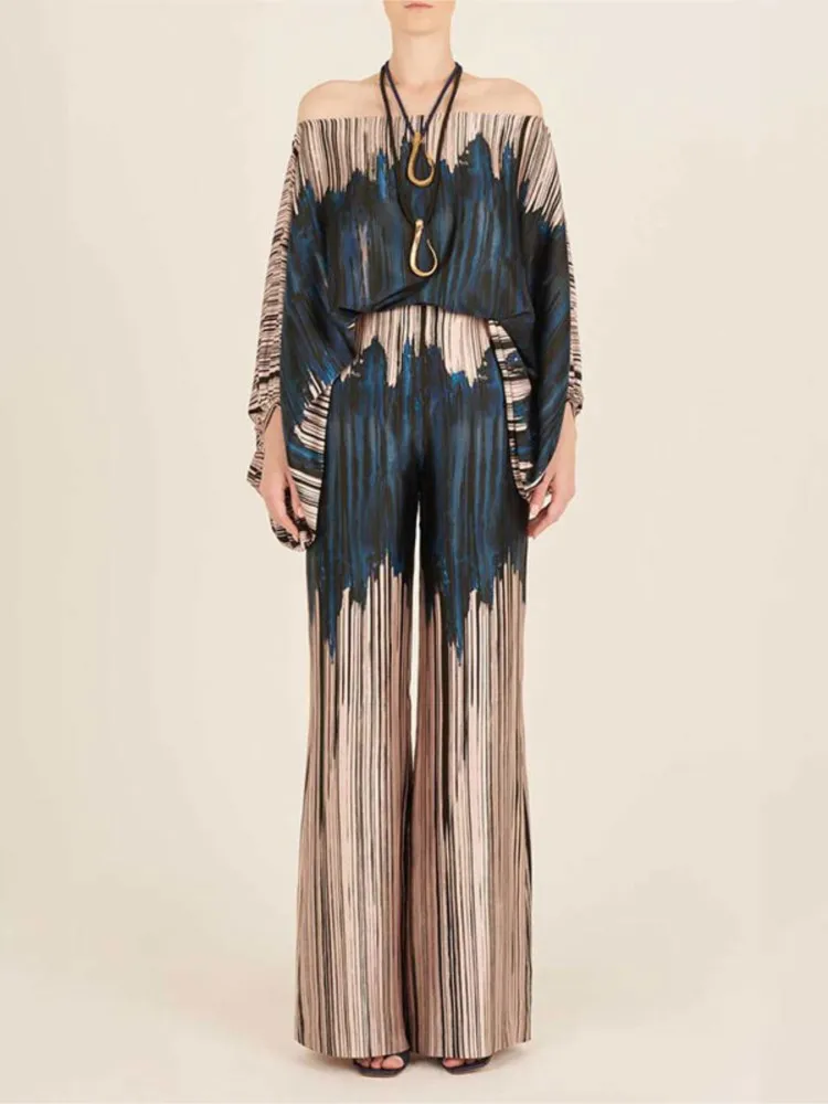 Женский атласный комплект из 2 предметов с принтом топ открытыми плечами и