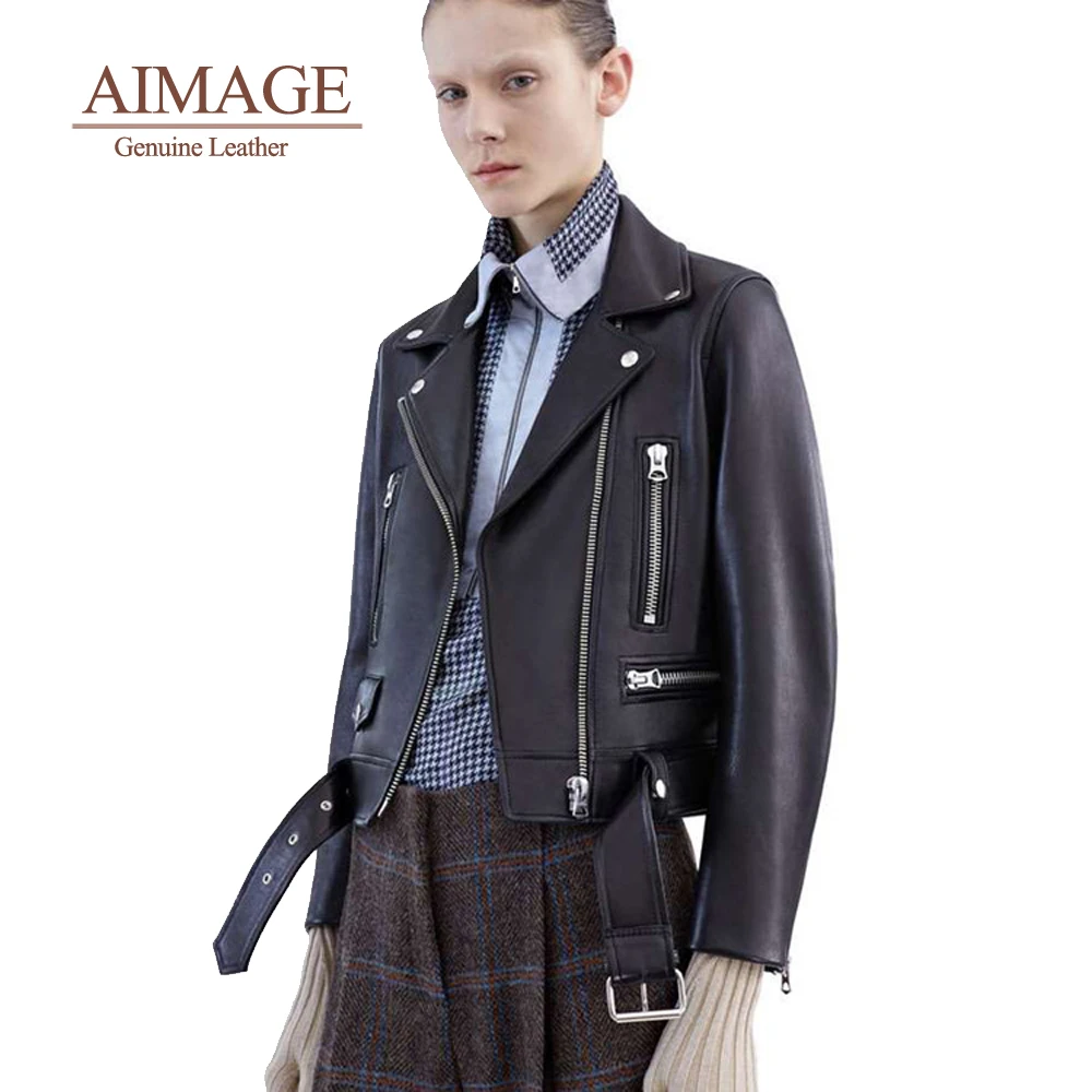 

Женская мотоциклетная куртка из 100% натуральной овечьей кожи, на молнии