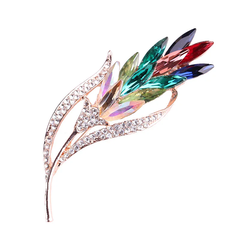 

TULX Multicolor Crystal Wheat Brooches Women Luxury Rhinestone Flower Weddings Casual Brooch Collar Pins Gifts
