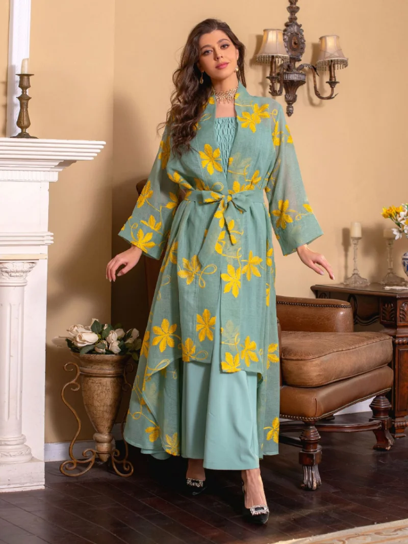 Eid Muslim Women Abaya Morocco Party Dress Abayas 2 Piece Set Elegant Prayer Abayas Robe Dress Ramadan Musulman Maxi Vestidos