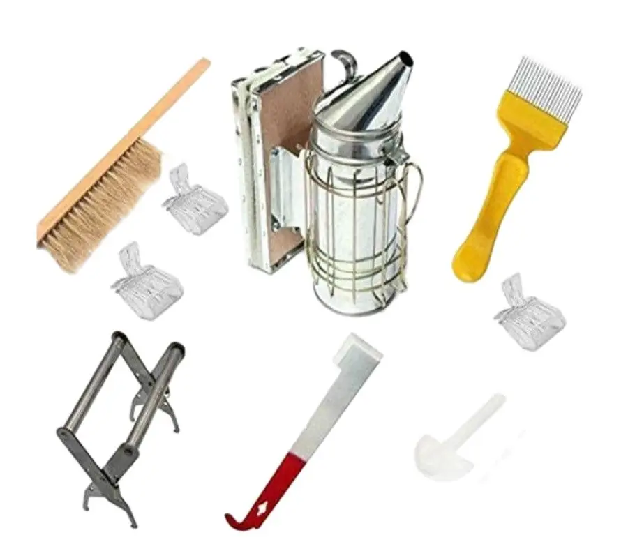 Beekeeping tools 10 pieces set 1 pig sweep 1 steel spray 1 yellow plastic 21 needle 3 transparent king cage 4 duck mouth