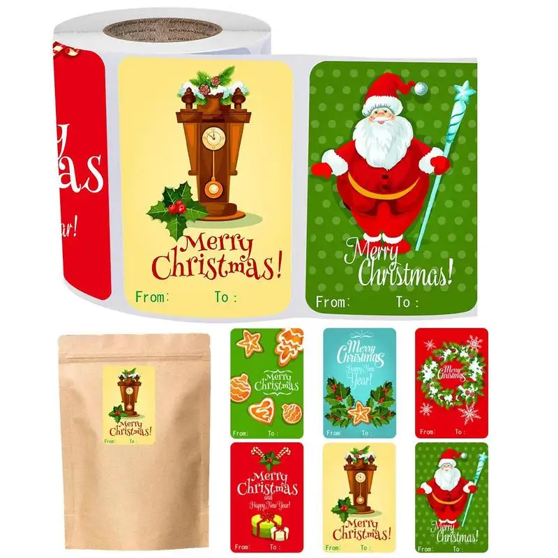 

Рождественские наклейки, рулон, самоклеящиеся милые прямоугольные рождественские наклейки для карт для детей, 6 узоров, этикетки-конверты н...