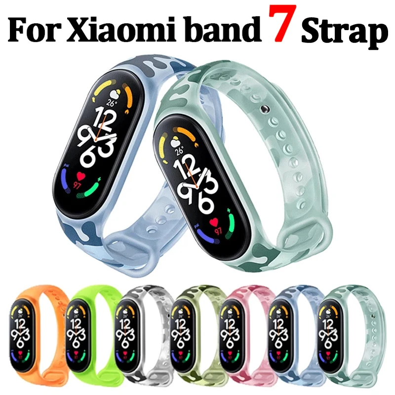 

Ремешок силиконовый для Xiaomi Mi Band 7, сменный спортивный Камуфляжный браслет для Miband 7, флуоресцентные часы