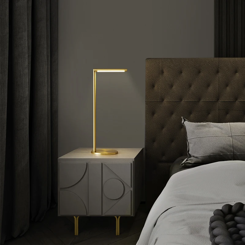 

OUTELA Contemporary Brass Table Lamp LED 3 Colors Creative Simple Gold Desk Light Copper For Home Study Bedroom Bedside