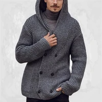 winter new mens sweater double breasted cardigan hooded sweater solid color knit jacket oversized cardigan fashion street mens