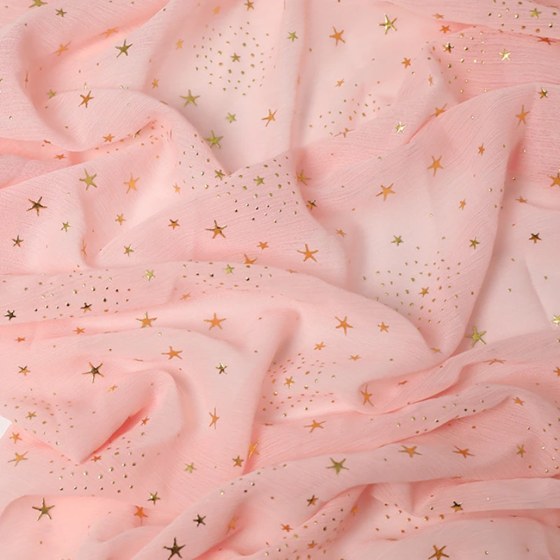 3/5/10m Lightweight Stars Pattern Bronzed Crepe Chiffon Fabric Cloth Material for Sewing Dress Blue White Pink Red By the Meter - купить по