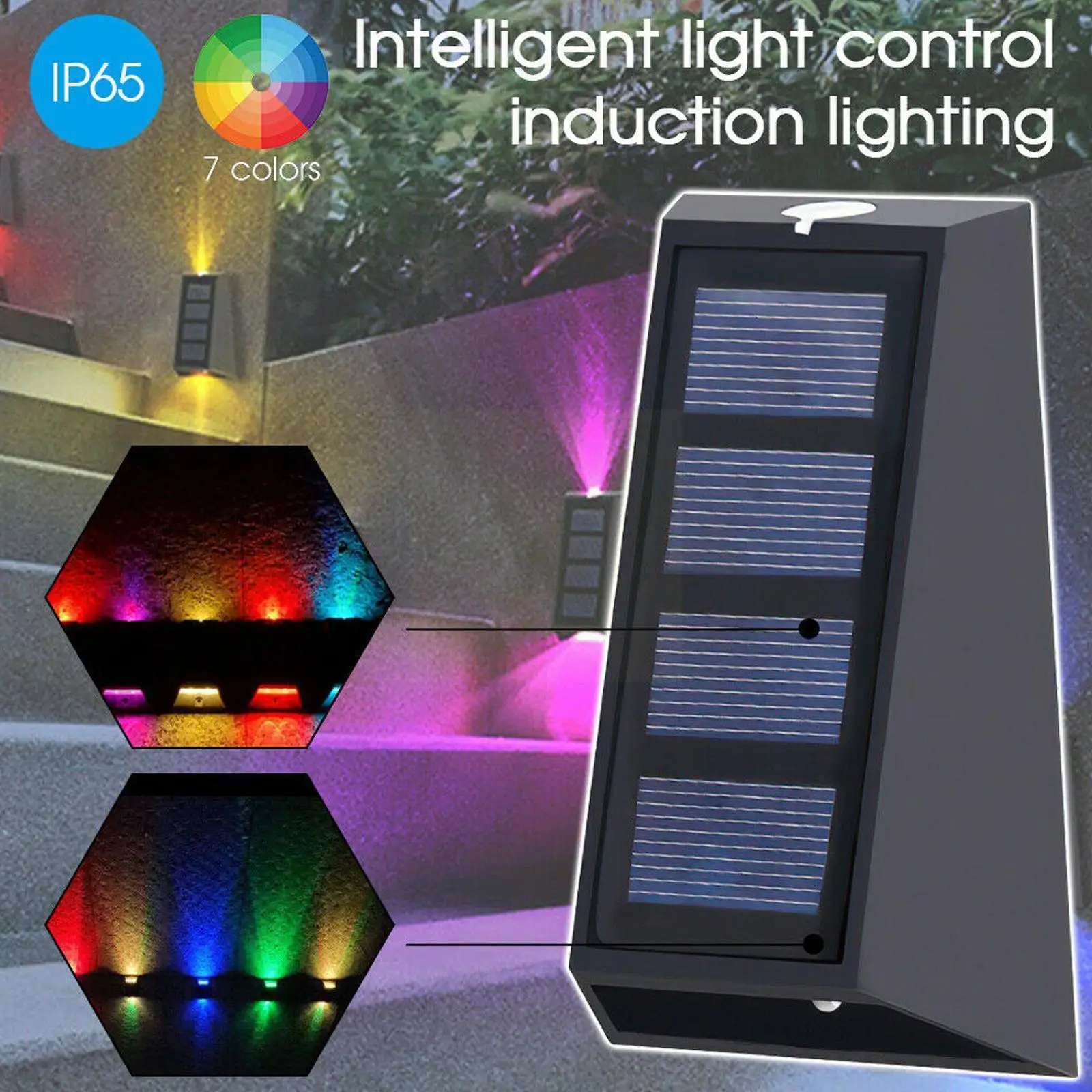 

2pcs LED Solar Wall Light Up & Down LED Lamp Colorful Waterproof Solar LED Porch Lights Solar Stair Lights For Garden Decor U1A4