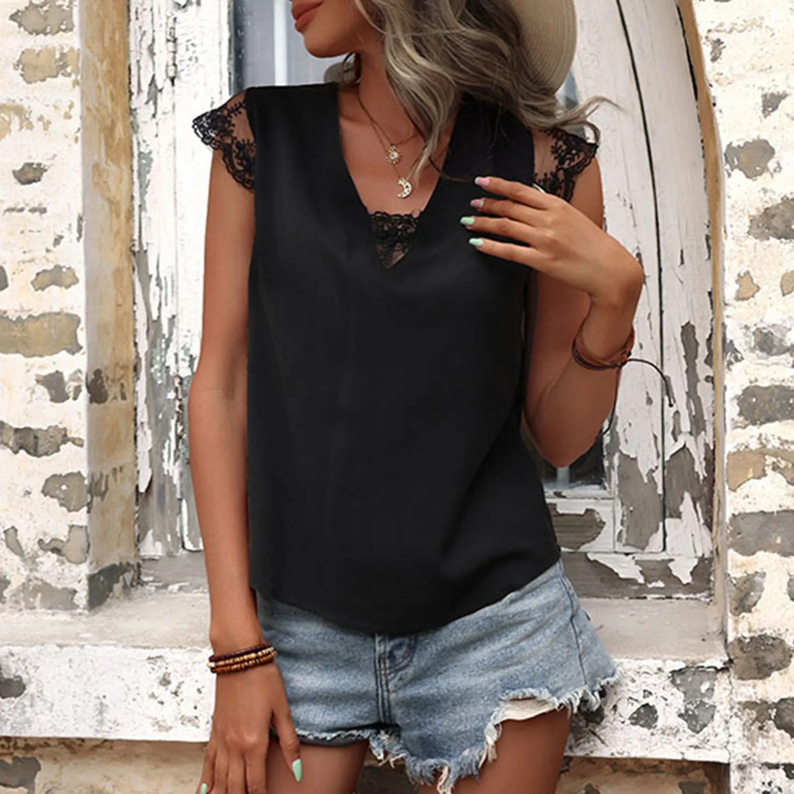 

Женские летние повседневные топы, кружевные лоскутные рубашки с коротким рукавом, однотонные топы, рубашка для женщин, фиолетовая