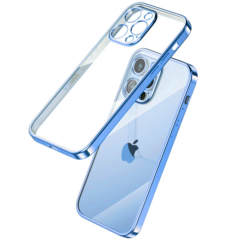 

Plating Square Frame Case For iPhone 11 Pro Transparent iPhone 13 Pro Max 12 mini SE3 Soft Silicone Shockproof Phone Cover Cases