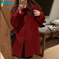 yiciya womens winter coat 2022 red medium and long woolen coat women korean fashion clothing plus size y2k clothes cardigans