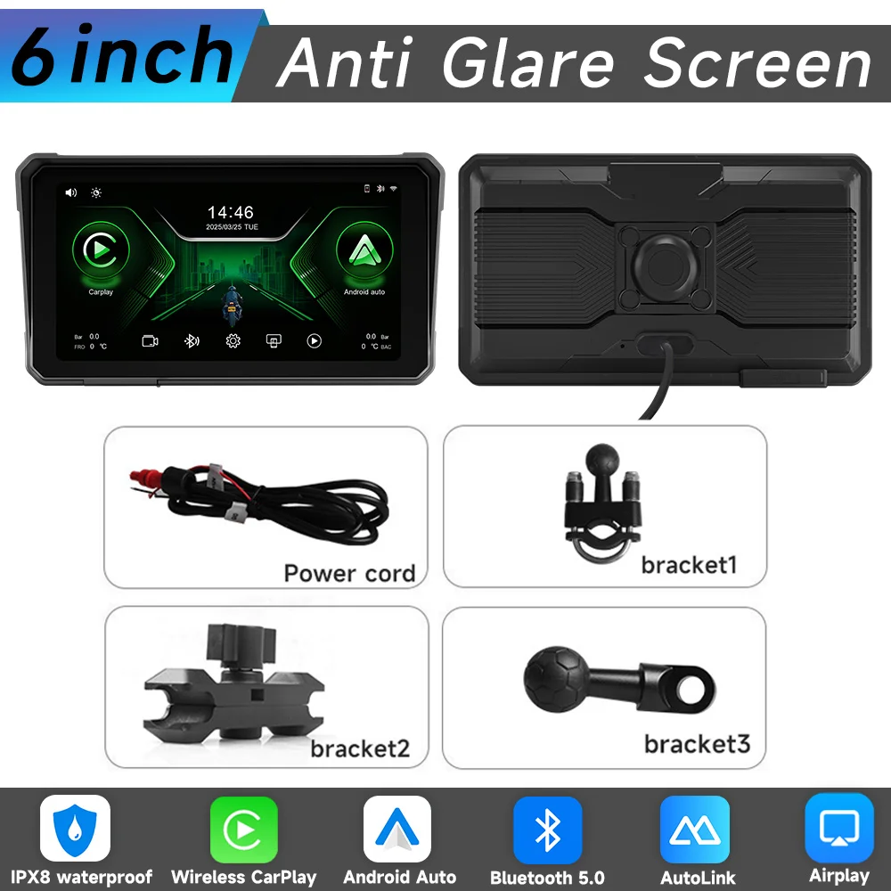 

Jiuyin 6-дюймовый Ipx8 водонепроницаемый мотоцикл беспроводной Apple Carplay Android Auto портативный навигационный GPS-экран дисплей Bluetooth