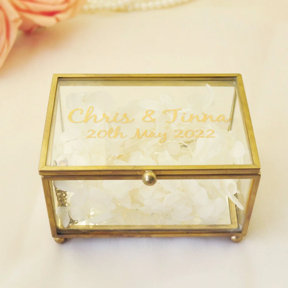 Personalized Wedding Ring Box Engraved Glass Jewelry BoxCustom Geometric Ring Box Engagement Ring Holder Wedding Decorations