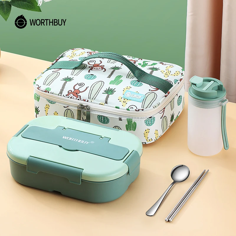 WORTHBUY Microwave Lunch Box For Kids School Plastic Food Container Leak-Proof Bento Lunch Box With Compartment Lunch Container