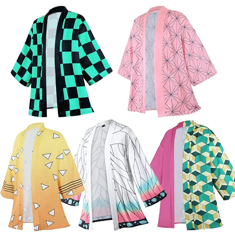 

Adult Child Demon Slayer Cosplay Kimono Haori Anime Kimetsu No Yaiba Kamado Nezuko Kochou Shinobu Cosplay Costume Summer Coat