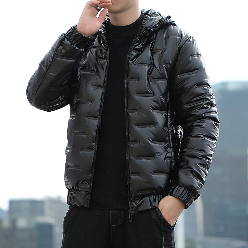 New Winter Men's Hooded Parkas Windbreaker Fashion Thermal Coats Mens Thick Warm Glossy Black Jackets Outwear Male Clothing