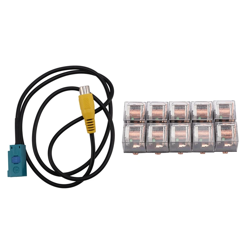 

10Pcs Automotive Relay 12V 80A Car Control Device Car Relays & 1 Pcs Fakra Reversing Camera RCA Cable Parking Adapter