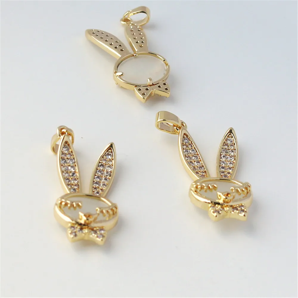 

14K gold wrapped color preserving zircon micro inlaid cat's eye long eared Rabbit Pendant 12*25mm Bracelet Necklace Pendant