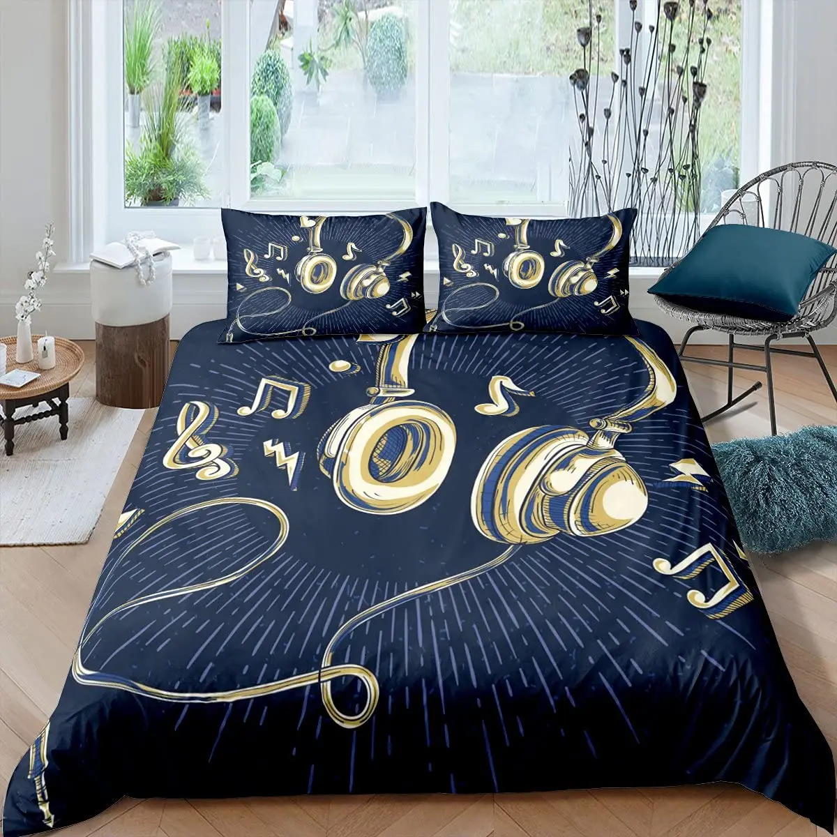 

Комплект с пододеяльником и наушниками, с музыкальным геометрическим рисунком