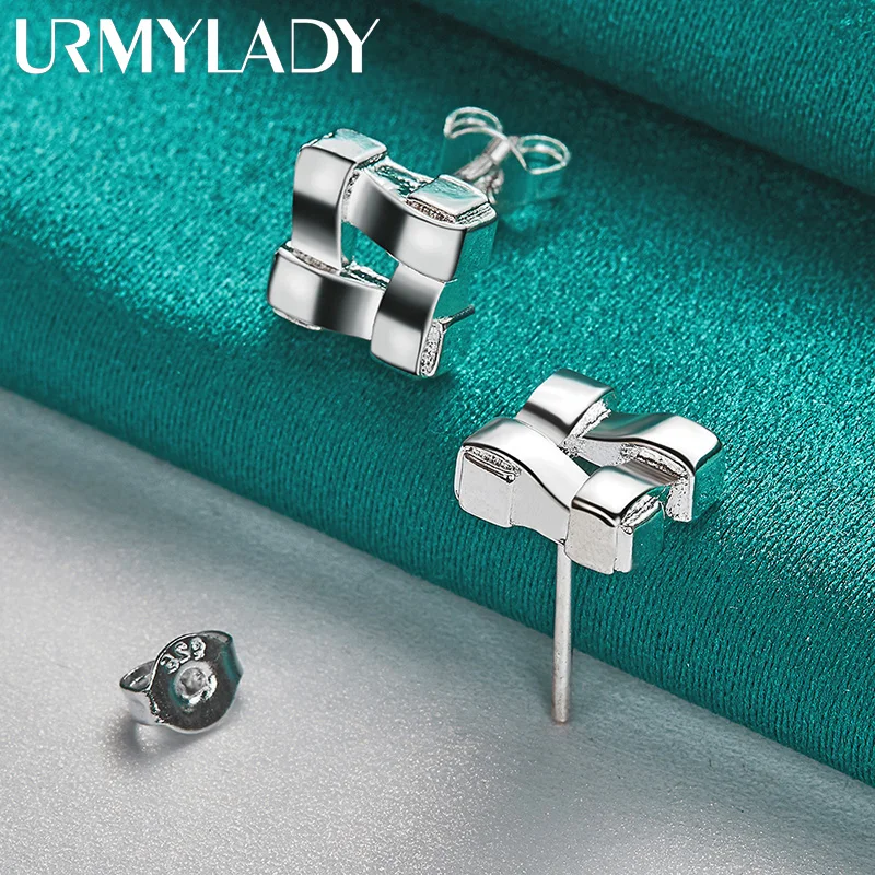 

URMYLADY 925 Sterling Silver Square Stud Earrings For Women Fashion Wedding Engagement Charm Jewelry