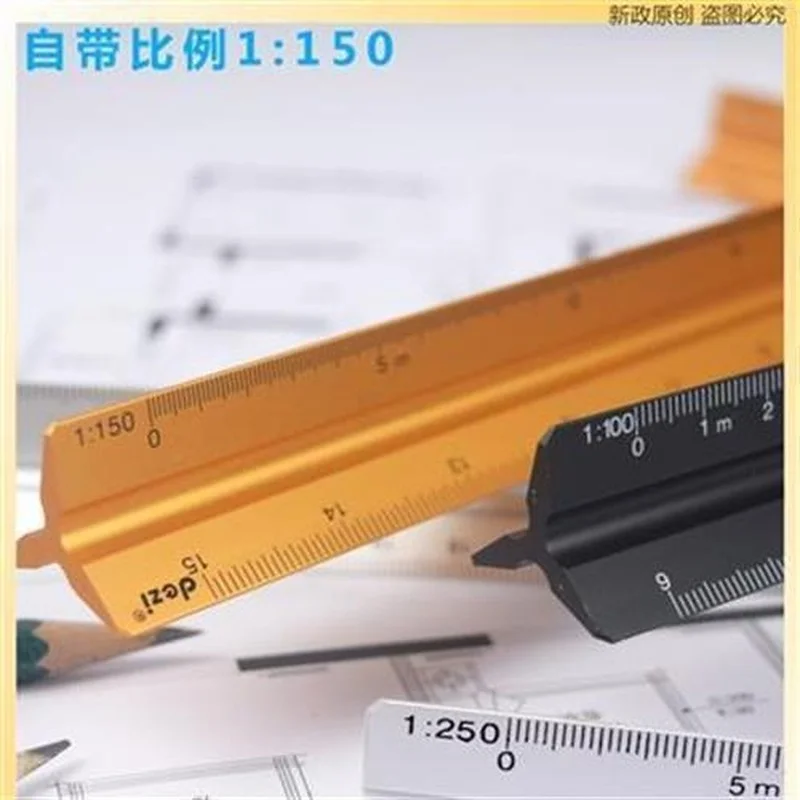 

Student math design measurement tool aluminum alloy metal straightedge Prismatic ruler size scale bar cartography drawing