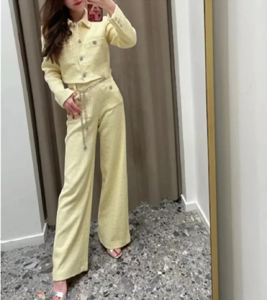

Women's Jacket Tweed Metal Button Turn-down Collar Single Breasted Coat Or Vest O-Neck Sleeveless Or Trousers Sweet