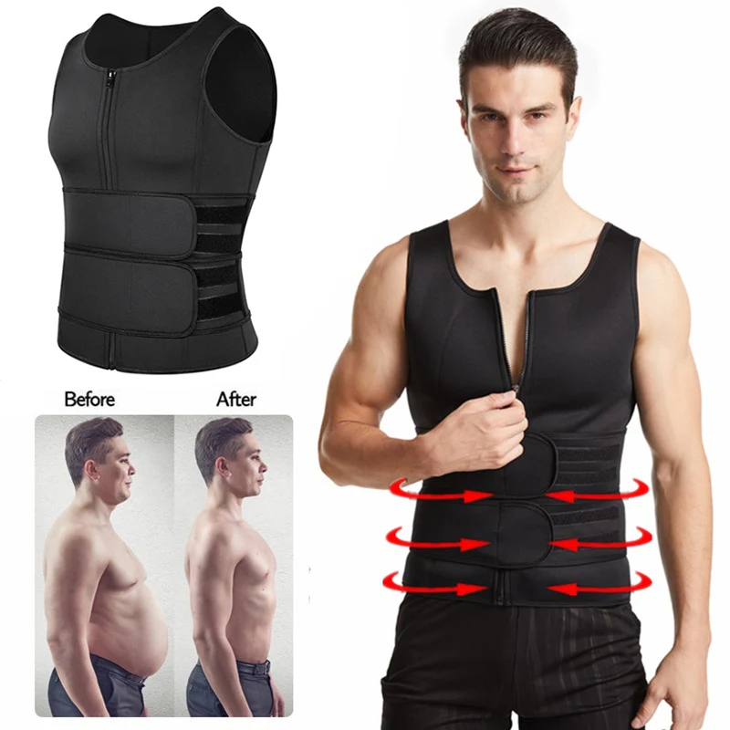 

Men Body Shaper Fitness Neoprene Sauna Vest Waist Trainer Double Belt Sweat Shirt Corset Top Abdomen Slimming Shapewear Fat Burn