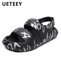 2022 summer new thick soled mens sandals breathable set foot comfortable flat soft slippers outdoor sports couple beach shoes