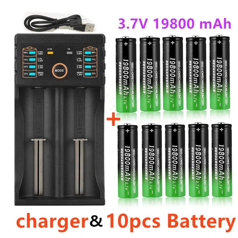 

100% lithium battery brand new 18650 3.7V 19800mAh bag rechargeable - battery for flashlight+USB charger