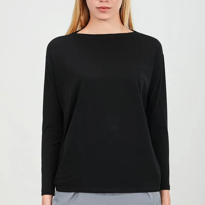 Lulu Action Summer New Breathable Comfortable Sports Solid Color Round Neck Long Sleeve Gym Running Fitness Dance Loose Yoga Top