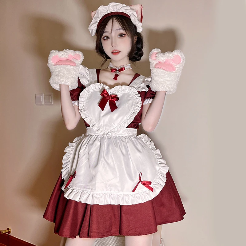 

S-XXL new red cartoon sweet maid costume comic-con stage role-playing diner waitress Uniform Heart Lori Halloween costume