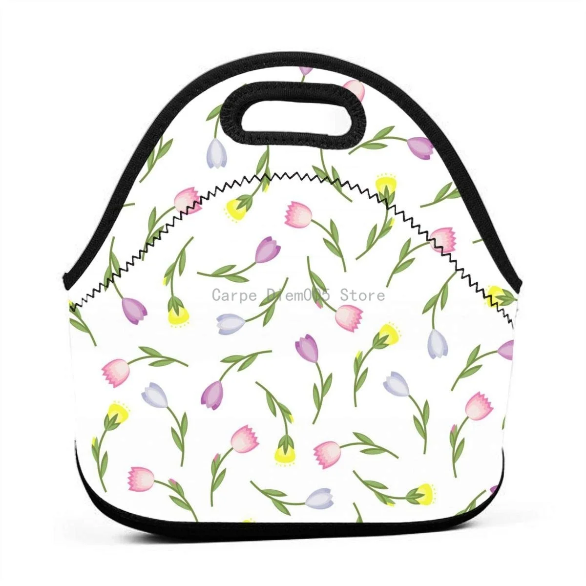 

Carnation Flower Pattern Customized Neoprene Lunch Bags Insulated Tote Bag Box for Men Women Office Work Picnic Travel