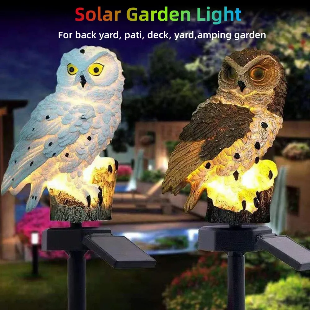 

Solar Owl Night Light Resin Outdoor Waterproof Lamp Patio Ground Plug Light for Garden Yard Lawn Landscape Room Decoration Light