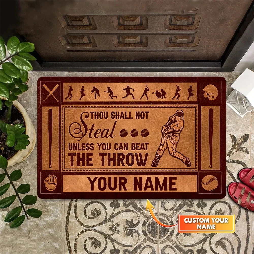 

Thou Shall Not Steal Personalized Doormat, Baseball Doormat, Baseball Mat, Baseball Players, Home Decor